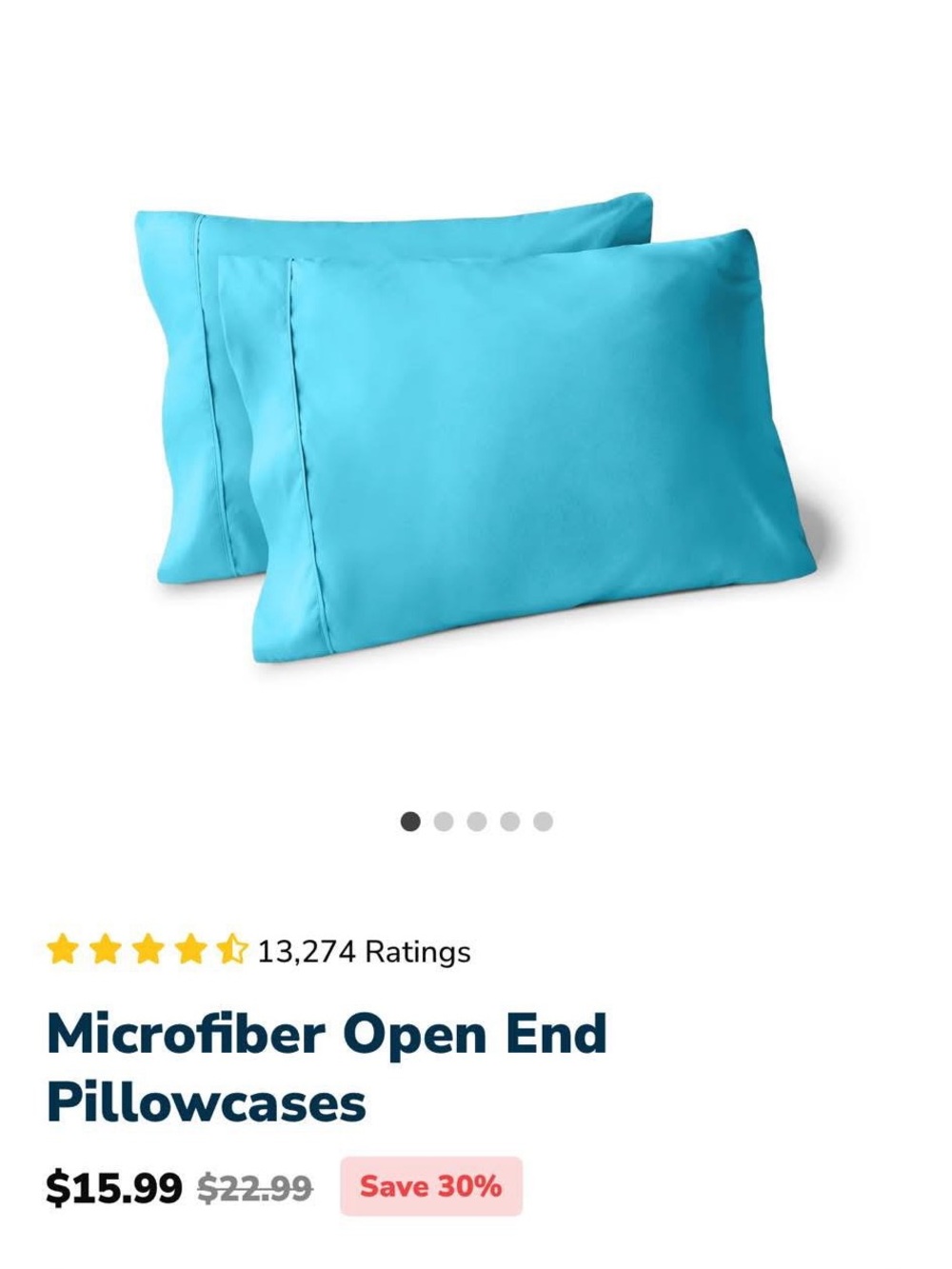 Microfiber Open-End Pillowcases in Aqua - Set of 2